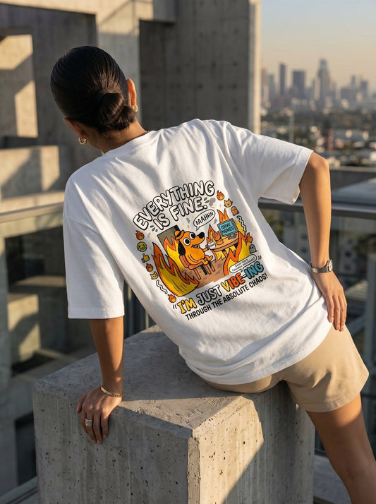 Everything Is Fine Chaos Dog Oversized T-Shirt