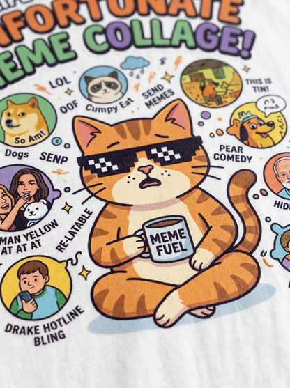 Unfortunate Meme Collage Oversized Cat Tee