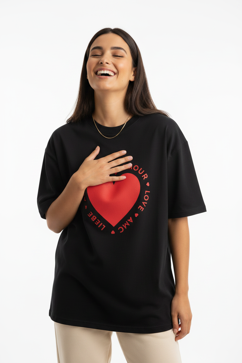 Love Languages Tee - Black laughing pose