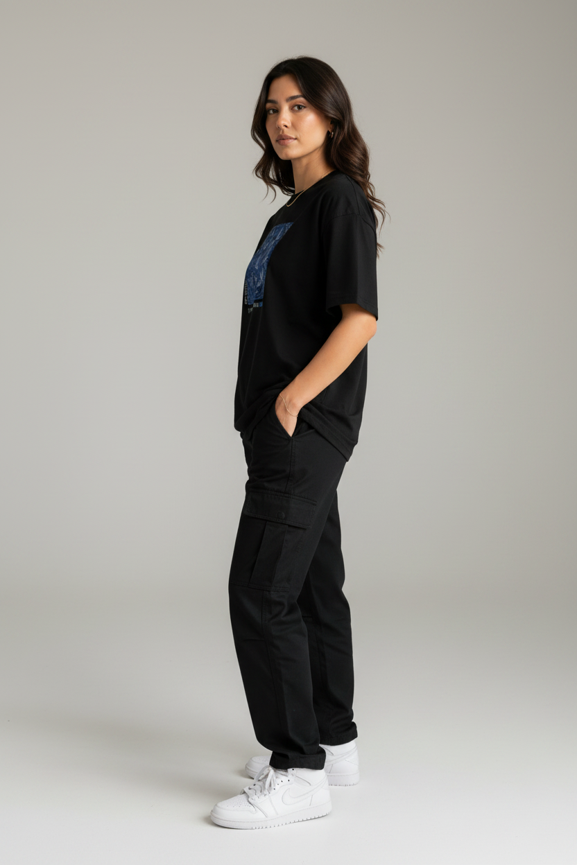 Fly Toward What You Believe black tee - side turn