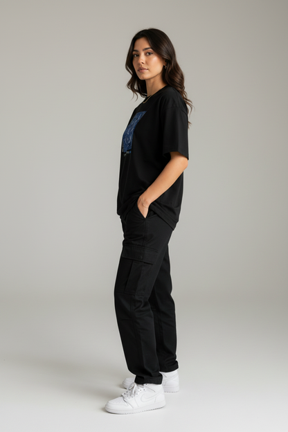 Fly Toward What You Believe black tee - side turn