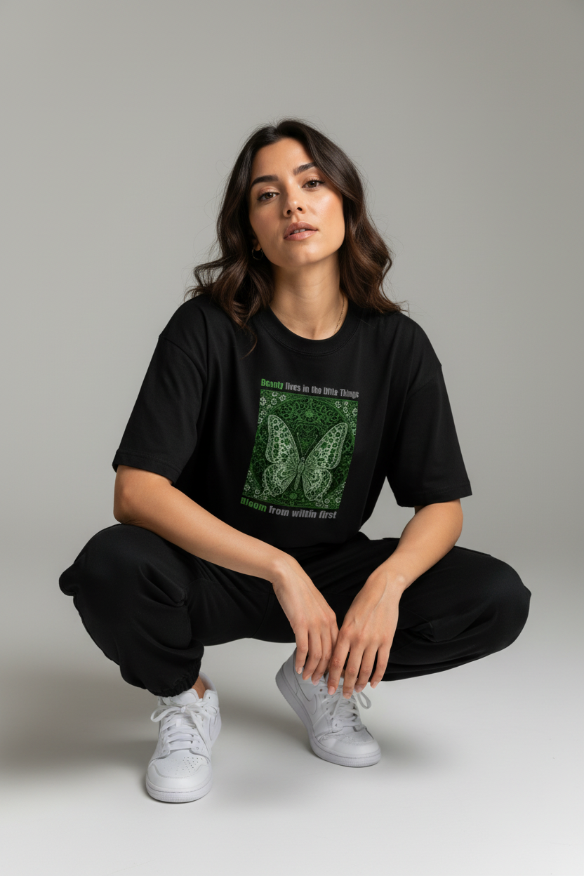 Bloom from within first black tee - squat