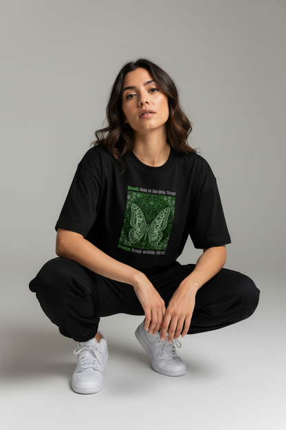 Bloom from within first black tee - squat