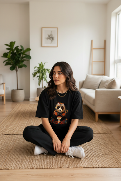 Hajar 1 - Mandala Panda Noir - Assise en tailleur lifestyle
