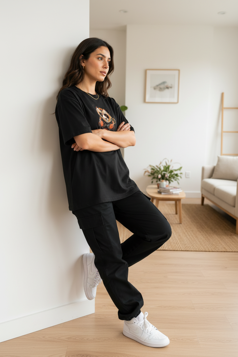 Hajar 1 - Mandala Panda Noir - Adossée au mur lifestyle