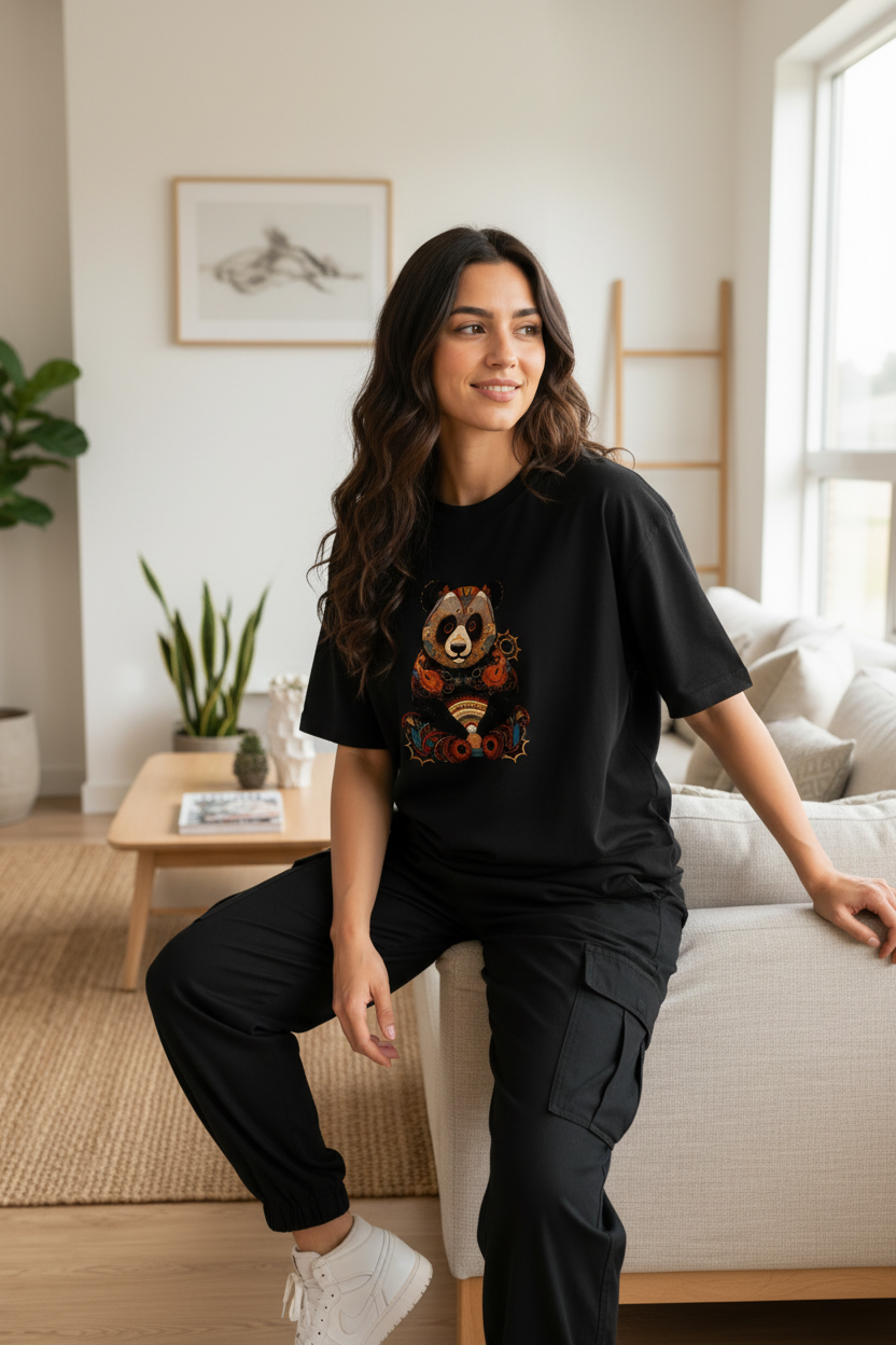 Hajar 1 - Mandala Panda Noir - Assise canapé lifestyle