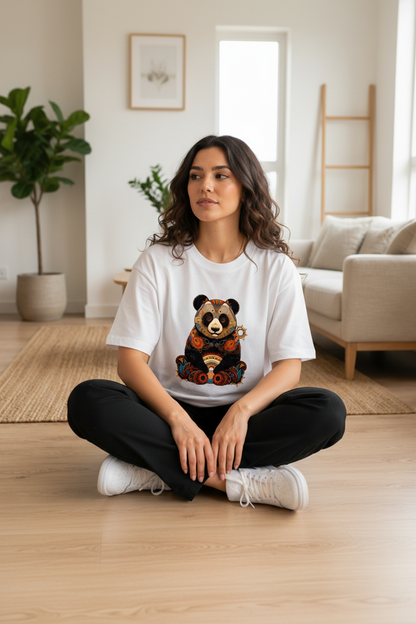 Hajar 1 - Mandala Panda Blanc - Assise en tailleur lifestyle