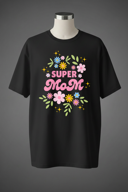Super Mom Oversized Tee – Black