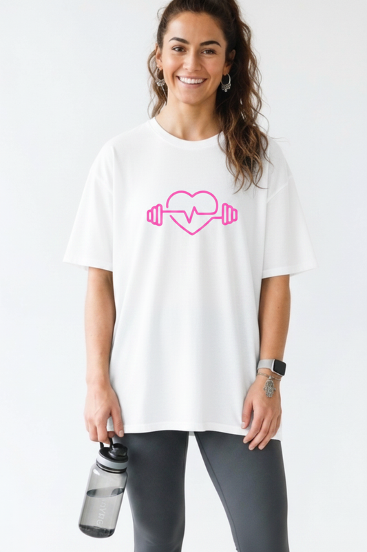 Lift With Love tee – front smile pose