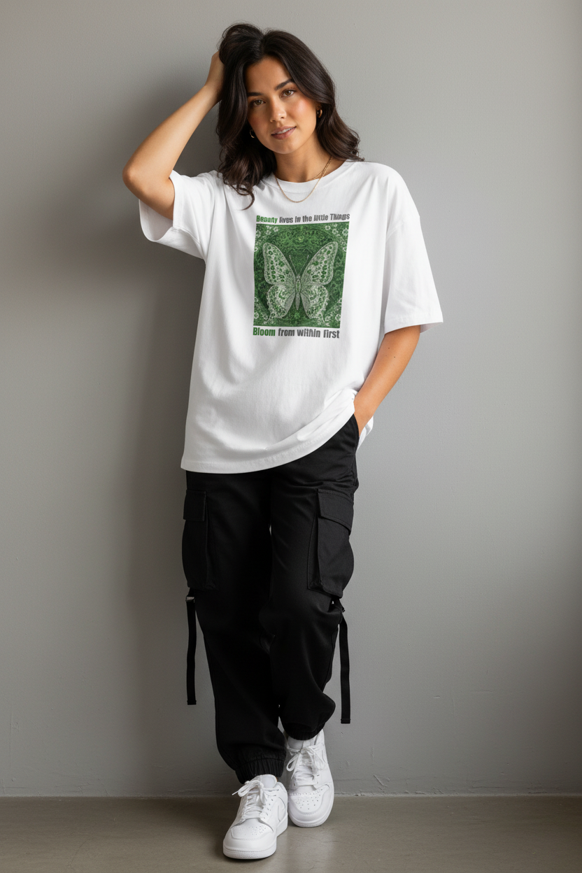 Bloom from within first white tee - leaning wall