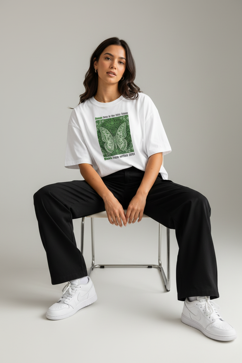 Bloom from within first white tee - sitting chair